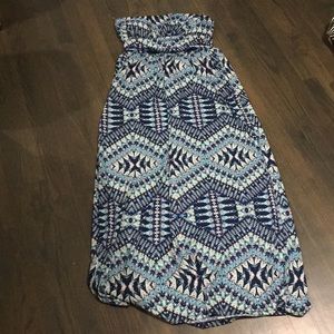 Strapless Navy Tribal Pattern Maxi Dress!